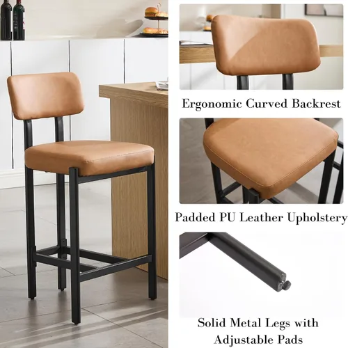 Miniatura 5 de DUOMAY Juego de 2 taburetes modernos de piel sintética, tapizados de 26 pulgadas de altura de asiento bajos con patas de metal negro, taburetes
