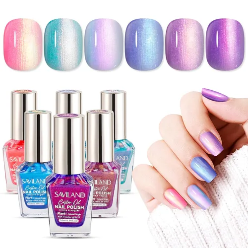 Miniatura 21 de SAVILAND Juego de esmaltes de uñas: kit regular de esmalte de uñas de secado rápido, color burdeos, rojo oscuro, morado, verde, con base de aceite