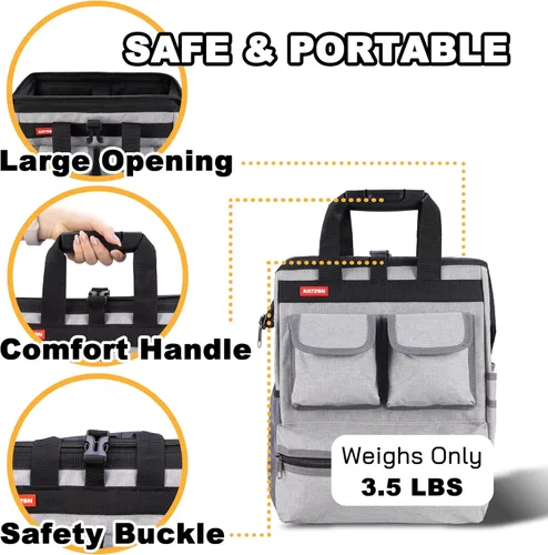 Miniatura 3 de Mochila para herramientas con respaldo acolchado para electricista, fontanero y reparador de cables y climas Gris