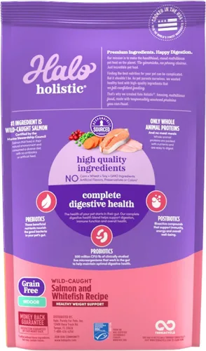 Miniatura 2 de Halo Holistic - Alimento para gatos con fórmula de salmón y pescado blanco, sin granos, para un apoyo saludable del peso, croquetas para gatos