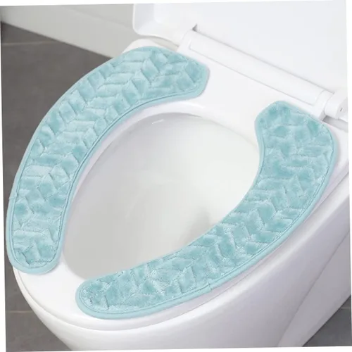 Miniatura 5 de jojofuny 2 fundas de asiento de inodoro de felpa con cinta autoadhesiva, funda de inodoro reutilizable y cálida, protector de inodoro lavable