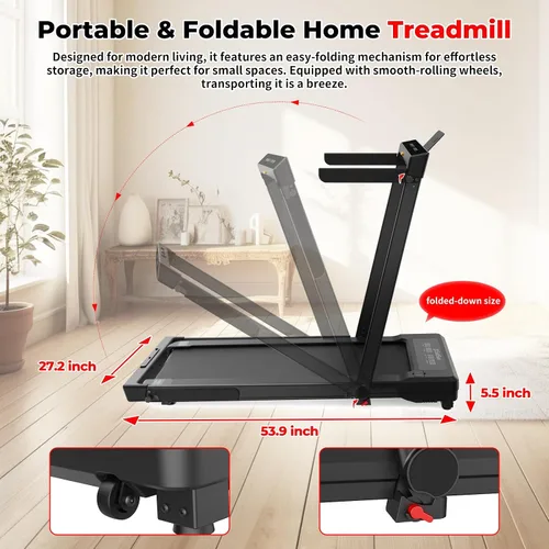 Miniatura 2 de SubSun Foldable Treadmill for Home, Portable Walking Pad with Handle, Manuall/Auto/No Incline, 2.5HP Treadmill with 265 Lbs, Black/White