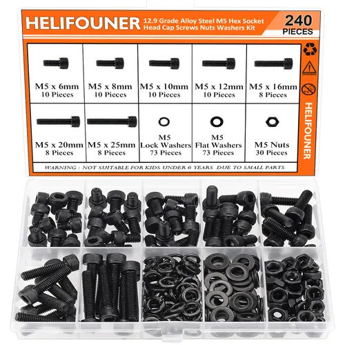 Miniatura 12 de HELIFOUNER 560 piezas M3 x 0.157 in, 0.236 in, 0.315 in, 0.394 in, 0.472 in, 0.630 in, 0.787 in, cabeza hexagonal, tornillos, arandelas, tuercas