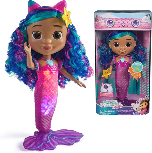 DreamWorks Gabby's Dollhouse La Película, Sirena Gabby que Canta y Brilla, Muñeca Sirena Impermeable con Luces y Sonidos, Juguetes para Niñas y