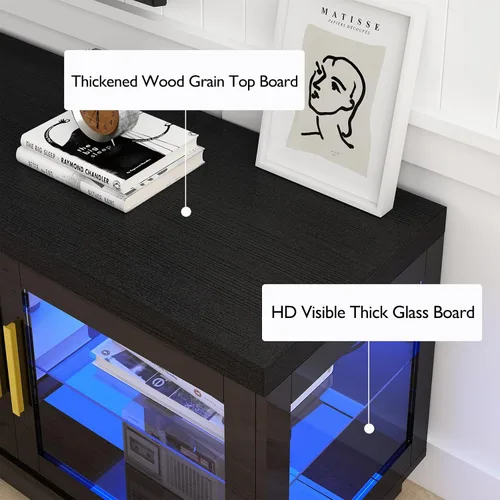 Miniatura 4 de Hlivelood Soporte de TV LED de 71 pulgadas para TV de 85/80/75 pulgadas, soporte de TV negro brillante moderno para sala de estar, centro
