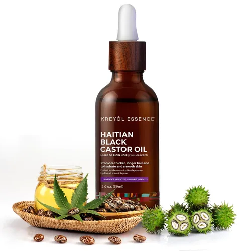 Miniatura 2 de Kreyol Essence - Aceite de ricino negro haitiano para piel y cabello, botella de vidrio, prensado en frío, sin hexano, cabello de aspecto más