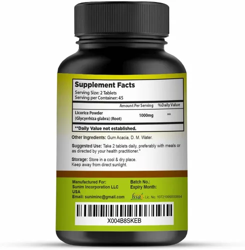 Miniatura 3 de Tabletas de regaliz 90 comprimidos, 1000 mg Suministro de 45 días Suplementos veganos Regaliz 100% natural Regaliz de India