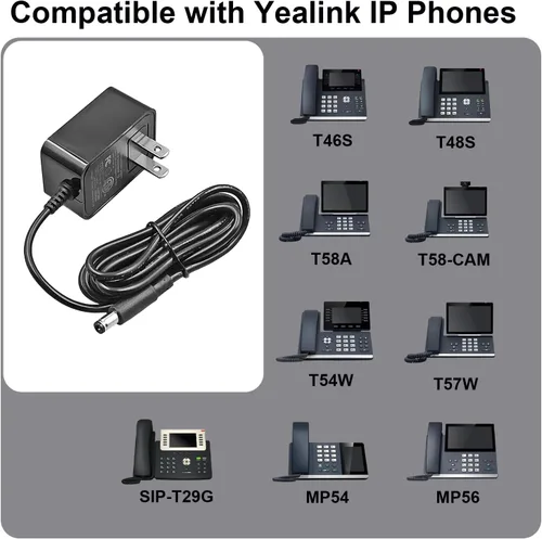 Miniatura 2 de Adaptador de corriente de repuesto para Yealink Phone PS5V2000US Fuente de alimentación compatible con Yealink T29G T54W T46U T46S T57W T48S T53W