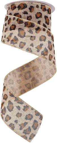 Miniatura 8 de WILLBOND Cinta estampada de guepardo de 10 yardas x 2.5 pulgadas, cinta de arpillera de leopardo de Navidad, tela de arpillera natural