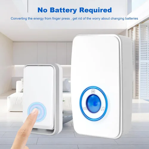 Miniatura 3 de AURTEC Timbre inalámbrico impermeable, transmisor autoalimentado, no requiere batería, receptor de flash LED enchufable, kit de timbre de puerta