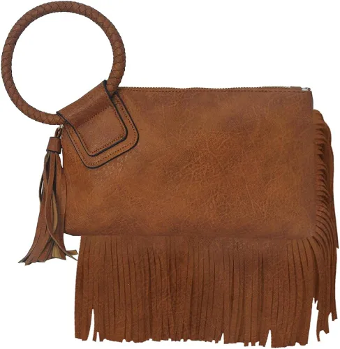 Miniatura 2 de NGIL Mini bolso de pulsera para mujer, mini bolso de cuero sintético con borla de flecos, cartera de pulsera para mujer