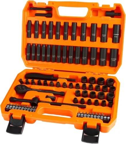 Miniatura 8 de COMOWARE Juego de 69 piezas de enchufes pequeños (1/4'' y 3/8''), juego de llaves de enchufes métricos y estándar, juego de llaves de trinquete