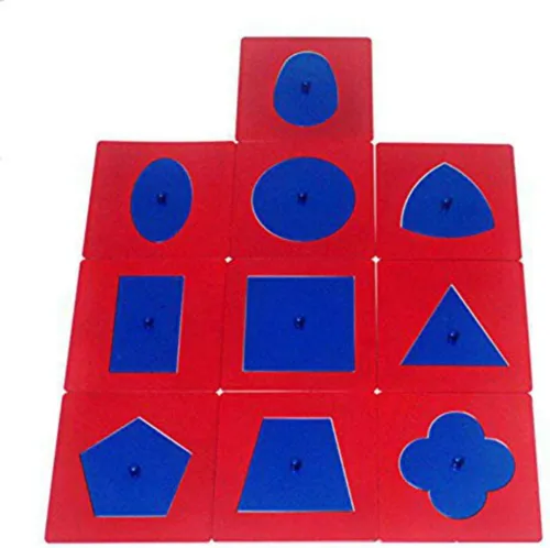 Montessori - Juego de inserciones de metal de calidad profesional, 10 unidades, educación preescolar, formas geométricas, juguetes de aprendizaje,