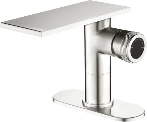becola Grifo Moderno de Lavabo de Baño, Grifo de Fregadero de Níquel Cepillado, Mezclador de Cuenco de Agua Fría y Caliente de Un Solo Orificio para