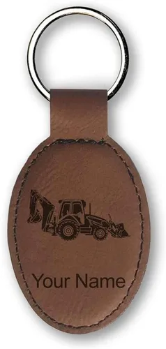 Miniatura 34 de LaserGram Llavero ovalado, retroexcavadora, grabado personalizado incluido Negro con plateado