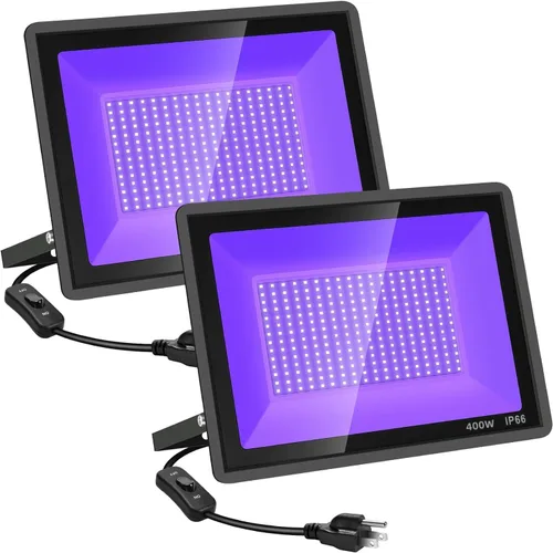 Miniatura 11 de YANYCN Paquete de 2 focos LED de luz negra de 1000 W, foco negro grande para exteriores con enchufe e interruptor, luz negra impermeable IP66