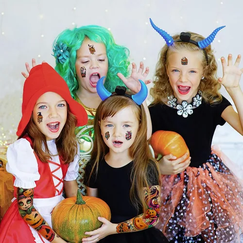Miniatura 4 de Tatuaje temporal de brazo completo para niños, 52 hojas de tatuajes falsos de Halloween realistas para niños y niñas, recuerdos de fiesta