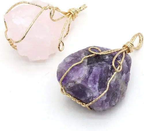 Miniatura 3 de LHJ 6 colgantes de cristal natural crudo irregular, piedra de energía curativa de Reiki, envueltos en cobre para hacer joyas, collares, meditación