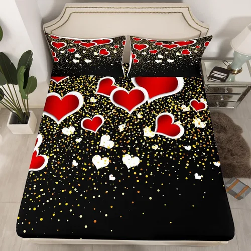 Miniatura 18 de Sábana bajera ajustable King Crown vintage negro y gris, sábanas románticas para el día de San Valentín, tamaño individual para mujeres, regalos