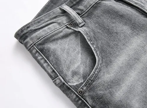 Miniatura 6 de XIMXIMMTIAN Jeans rectos de motociclista para hombre, desgastados, desgastados, ajustados, rectos