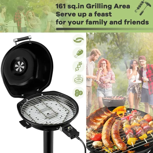 Miniatura 4 de Giantex Parrilla eléctrica para interiores y exteriores, parrilla portátil de 1600 W con rejilla antiadherente extraíble, temperatura ajustable