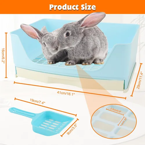 Miniatura 2 de BWOGUE - Caja de arena grande para conejos, orinal de entrenamiento de esquina con cajón y rejilla para mascotas más grande para cobayas adultas