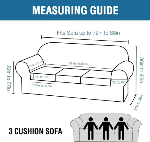Miniatura 2 de H.VERSAILTEX - 4 fundas de sofá elásticas para 3 fundas de cojín para muebles de sala de estar (funda base más 3 fundas de cojín de asiento), tela