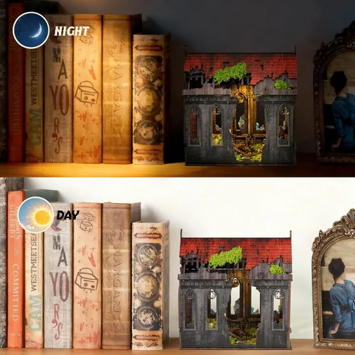 Miniatura 6 de Kit miniatura de la catedral perdida – Kit de casa en miniatura para adultos, adolescentes, casa de muñecas, estantería de libros con luz LED