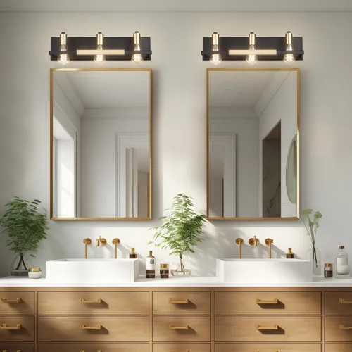 Miniatura 8 de Hamilyeah Lámparas de baño rústicas sobre espejo, luces de tocador negras y doradas mate para baño, 3 lámparas de pared vintage, iluminación