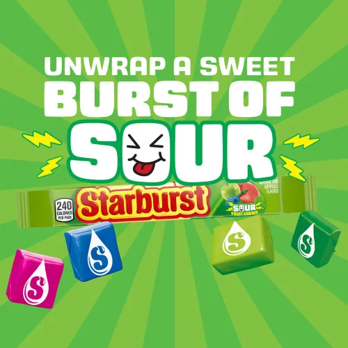 Miniatura 3 de STARBURST Caramelos masticables ácidos envueltos individualmente, masticables de fruta ácida, tamaño compartido, paquete de 2.07 onzas, caramelo a