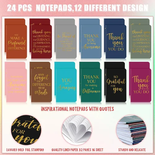 Miniatura 3 de Ragnhild 48 piezas de regalos de agradecimiento a granel, bolígrafos motivacionales, libretas inspiradoras, mini cuadernos motivacionales, regalos