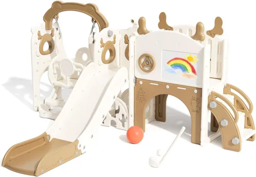 Miniatura 13 de XJD - Juego de tobogán y columpio 13 en 1 para niños pequeños, tobogán para niños de 1 año en adelante, juego de exterior para niños pequeños