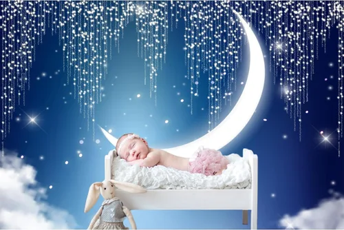 Miniatura 3 de Renaiss Twinkle Twinkle - Telón de fondo de estrella pequeña para sesión de fotos, 5 x 4 pies, media luna brillante, cielo nocturno, fondo