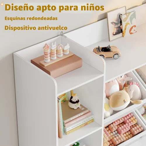 Miniatura 6 de Organizador de almacenamiento de juguetes, Organizador de juguetes con 4 cajones móviles y 4 contenedores de cajas, Organización de almacenamiento