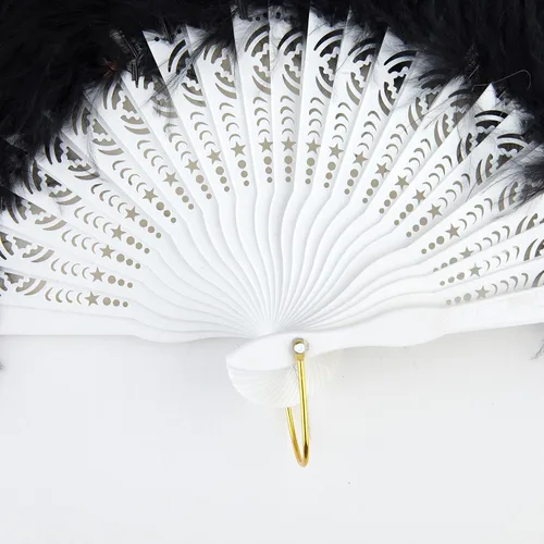 Miniatura 3 de BABEYOND Abanico de plumas de marabú estilo vintage de los años 20, abanico plegable de mano, para disfraz, baile, espectáculo, fiesta de té, Negro