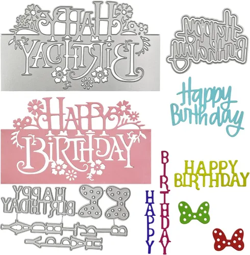 3 juegos de troqueles de corte de metal de feliz cumpleaños, plantillas troqueladas de mariposa y SENHAI Happy Birthday para hacer tarjetas de