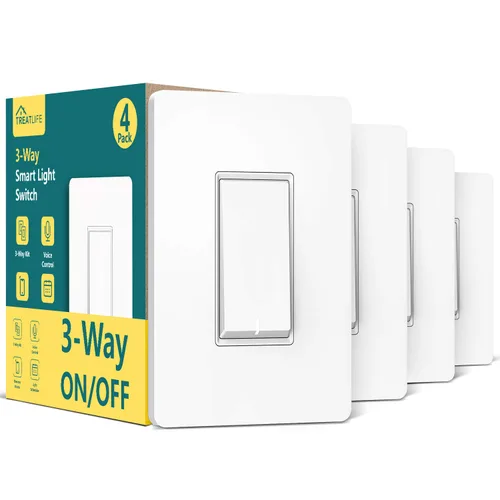 TREATLIFE Paquete de 4 interruptores inteligentes de 3 vías, interruptor de luz inteligente WiFi de 2.4 GHz, funciona con Alexa, Google Home y