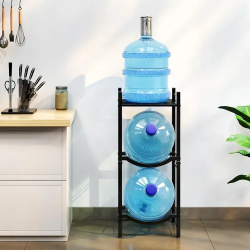 Miniatura 8 de TC-HOMENY Soporte para jarra de agua de 5 galones, estante de 3 niveles para dispensador, soporte organizador para hogar y oficina (negro)