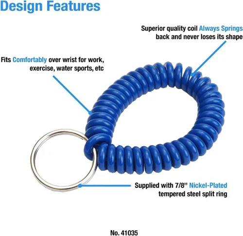 Miniatura 38 de Lucky Line - Resorte de muñeca en espiral de 2 pulgadas de diámetro con llavero de acero, multicolor, pulsera flexible para muñeca, se estira hasta