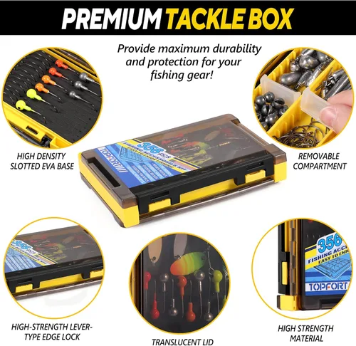 Miniatura 4 de TOPFORT Kit de 187/343 piezas de accesorios de pesca, Caja de aparejos de pesca organizada con aparejos incluidos, anzuelos de pesca, pesas de Kit