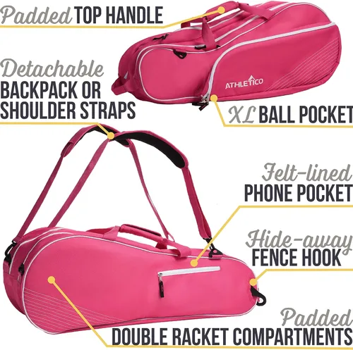 Miniatura 2 de Athletico - Bolsa de tenis y raqueta de raquetbol - Bolsas de tenis para mujeres y hombres para sostener raquetas de tenis, raquetas de raquetbol