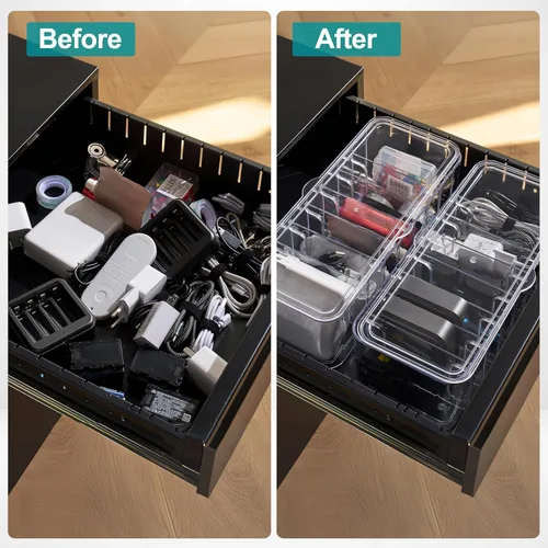 Miniatura 3 de Paquete de 2 organizadores de cables, organizador de cables transparente con divisores ajustables, se adapta a cables de hasta 10 pies, organizador