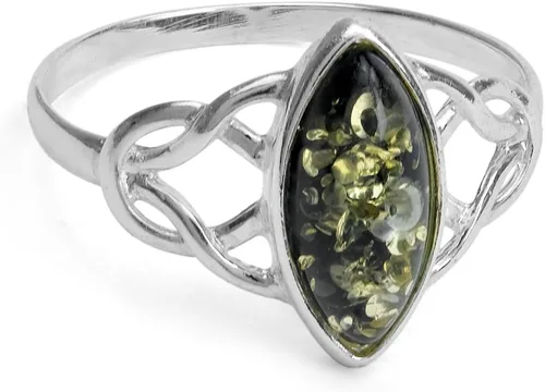 Miniatura 2 de Anillo de plata de ley ámbar verde con nudo de trinidad celta