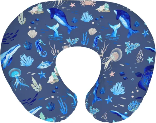 Miniatura 10 de Lindas fundas de almohada de lactancia de animales marinos para niño y niña, tortuga, ballena, medusa, caballo marino, funda de almohada para Azul