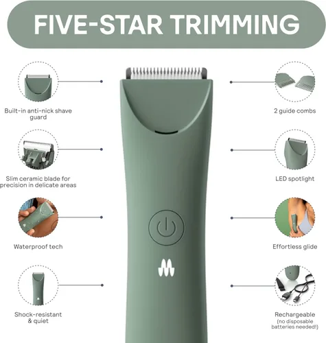 Miniatura 2 de MERIDIAN Slimmer Trimmer – Afeitadora eléctrica para mujer, recortador de línea de bikini y pelo púbico, recargable e impermeable, sin dolor, Salvia