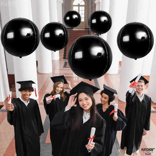 Miniatura 7 de KatchOn, Globos de aluminio negros de 22 pulgadas, paquete de 6 Globos grandes de Mylar 4D para decoraciones de cumpleaños negras, decoraciones