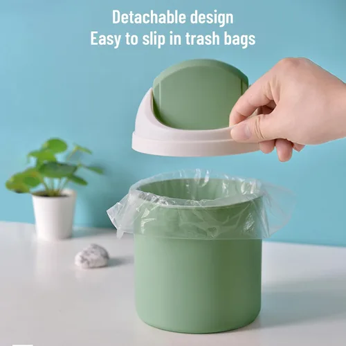 Miniatura 4 de Mini Cubo de Basura de Escritorio con Tapa Abatible, Elegante Papelera de Mesa con Lunares de Encaje, Cesta de Papel de Desperdicio Redonda, Pequeño