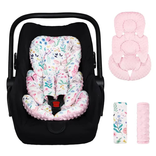 Inserto de asiento de automóvil para niñas y bebés, soporte suave para la cabeza del asiento de automóvil y 2 almohadillas de correa, inserto