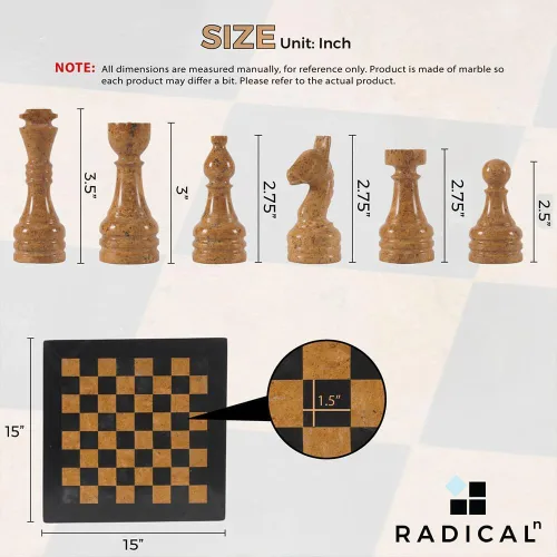 Miniatura 6 de Radicaln Juego de ajedrez de mármol de 15 pulgadas, negro y dorado, hecho a mano, juegos de mesa de lujo para adultos, juego de mesa de ajedrez