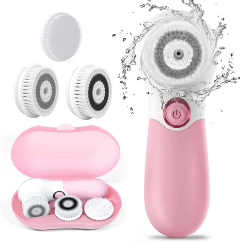 TOUCHBeauty Cepillo giratorio limpiador facial con 3 cabezales de cepillo para exfoliación profunda, limpieza y masaje Rosa